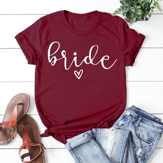 bachelorette team bride t shirt estonian wedding party ulzzang t-shirt cato women's tea bride short women tops drop ship Wine red-5