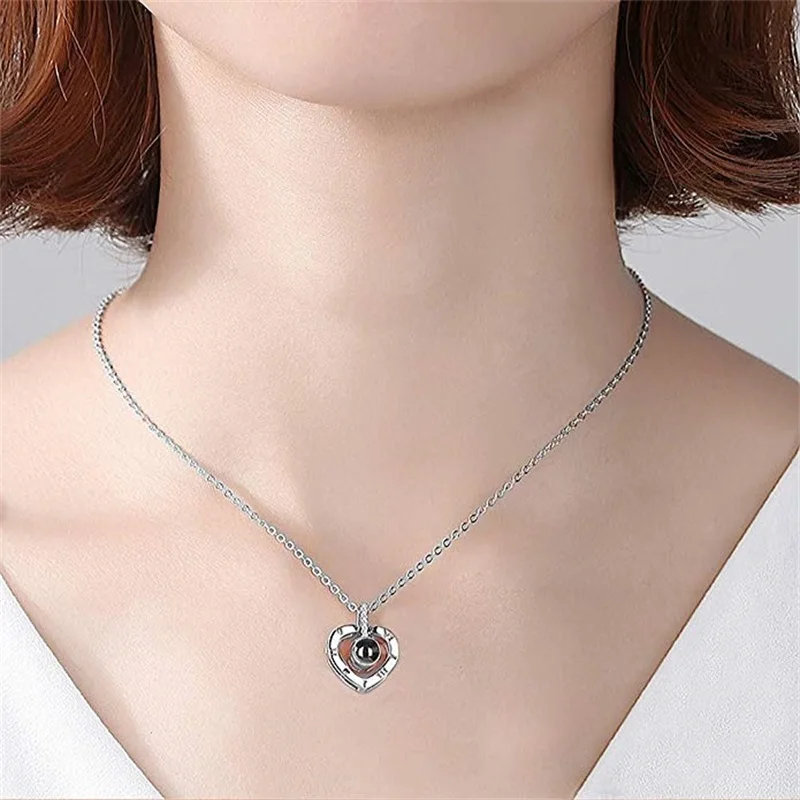 3UMeter ожерелье с сердечком для женщин 100 языков I Love you Проецирование кулон ожерелье воспоминания о романтической любви свадебное ожерелье
