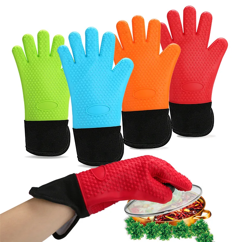 1PCS Practical Kitchen Bakery Oven Heat Resistant Silicone Glove Cooking Baking BBQ Oven Pot Holder Mitt Kitchen Long Anti-slip