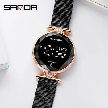 

SANDA New Fashion Women Casual Sport Watch Waterproof Digital Wristwatch Mesh Strap Touch Screen Monitor LED Electronic Clock