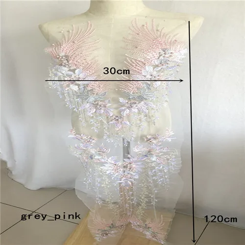 grey pink SASKIA 1 шт. вышитая бисером ткань патч цветок сетка вышитые ткани африканская Кружевная аппликация пришить свадебное платье одежда пэчворк Diy - Цвет: grey pink