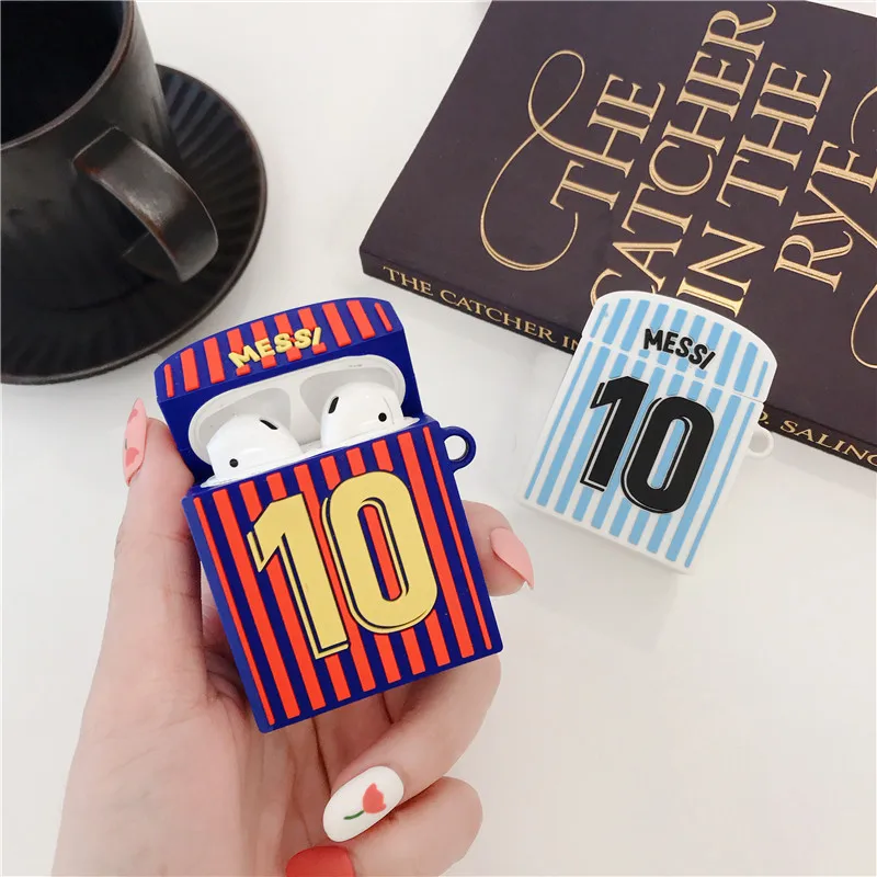 

For apple airpods 1/2 protective case soccer football messi shirt stripe bluetooth wireless headphone cover