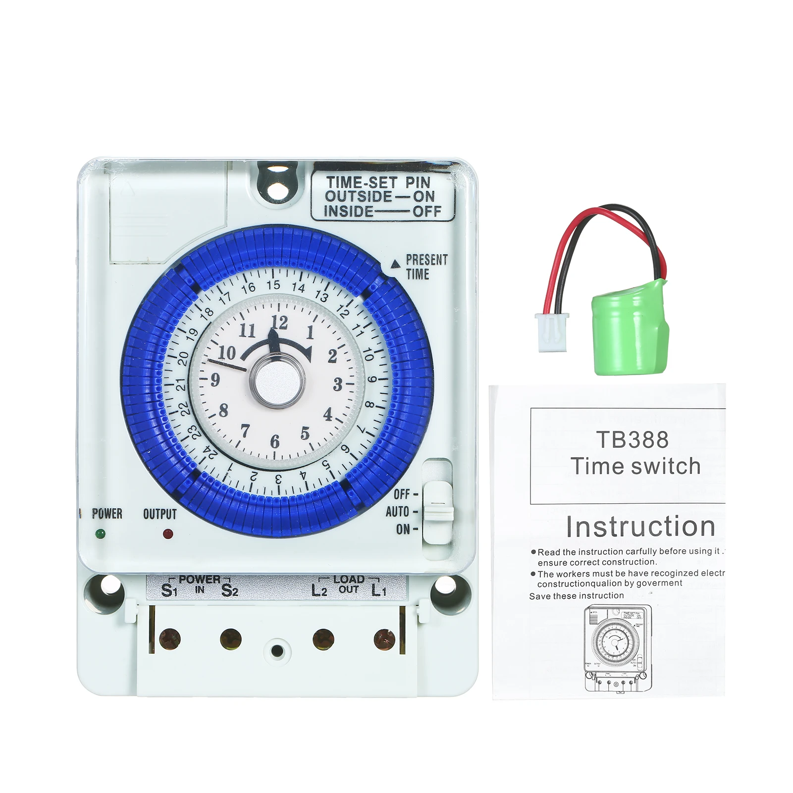 24 Hour Mechanical Timer with Battery 15 Minute Intervals Push Pins Non