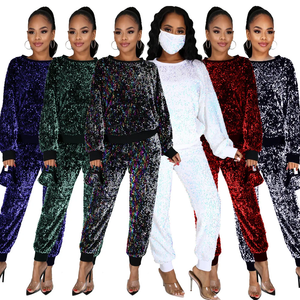 Yiciya 5xl 2021 Women Tracksuit 3 Piece Set Plus Size Red Sequin Suits ...