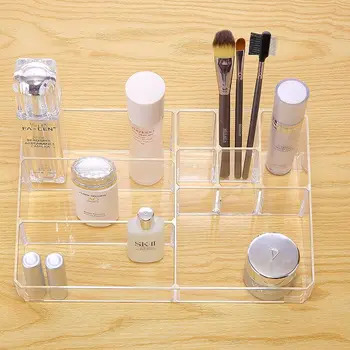 

Acrylic Makeup Organizer Tray, 9 Spaces Cosmetic Display Case Storage Box for Lipstick,Makeup Brushes and Skin Care Products