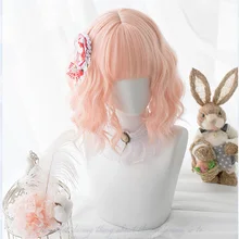 Косплэй салон в стиле "Лолита" 30/75 см розово-оранжевый длинные вьющиеся короткие Боб челка милый костюм на Хэллоуин из искусственных волос Для женщин Косплэй парик