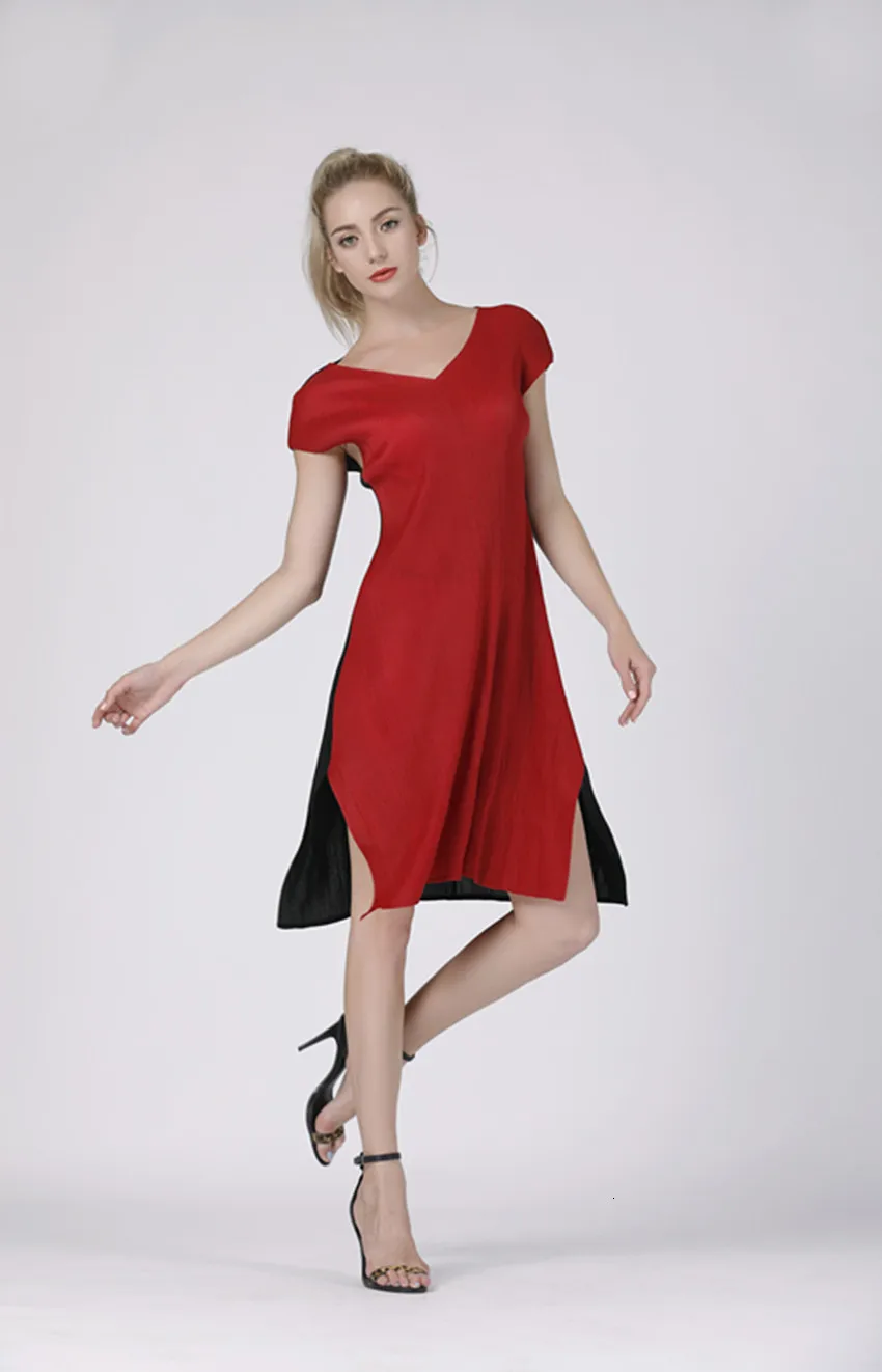 LANMREM/2019 новое летнее плиссированное платье с короткими рукавами контрастного цвета женская одежда с v-образным вырезом Vestido YF911