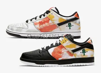 

New Men Women SB Dunks Low Home Raygun Tie Dye Dunks Away Shoes Black Orange Flash Casual Mens Trainers Designer