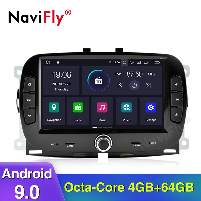 NaviFly 4 Гб+ 64 ГБ Android 9,0 Автомобильная магнитола gps для Fiat 500 Авто навигация HD видео плеер Android стерео