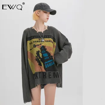 

EWQ / Men's Wear 2020 Tide High Street Loose Printing Sweatshirt For Lovers Oversize Irregular Hem Big Size Kintting Tops 9Y254