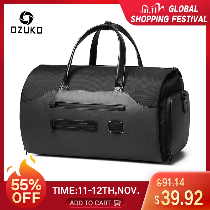 

OZUKO Multifunction Men Suit Storage Travel Bag Large Capacity Luggage Handbag Male Waterproof Travel Duffel Bag Shoes Pocket