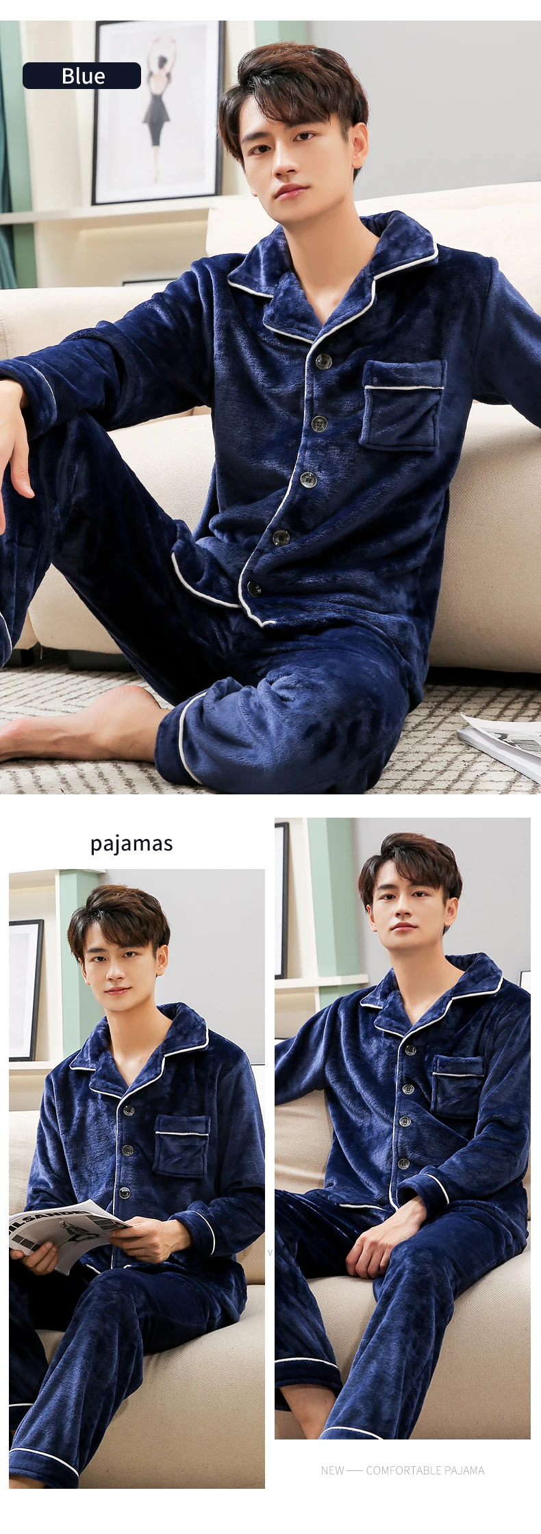 mens pajama shorts set Winter Coral Fleece Pajamas for Men Dormir Lounge Sleepwear Man's Bedroom Home Clothes Pijamas Thicken Bedgown Warm Pyjamas PJs mens pjs