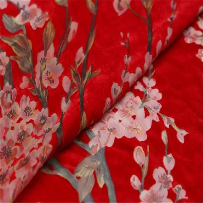 Winter Spring Silk Burn Out Velvet Fabric Shiny Transparent  Beauty Plum Blossom for Women Clothing Dress Evening Gown