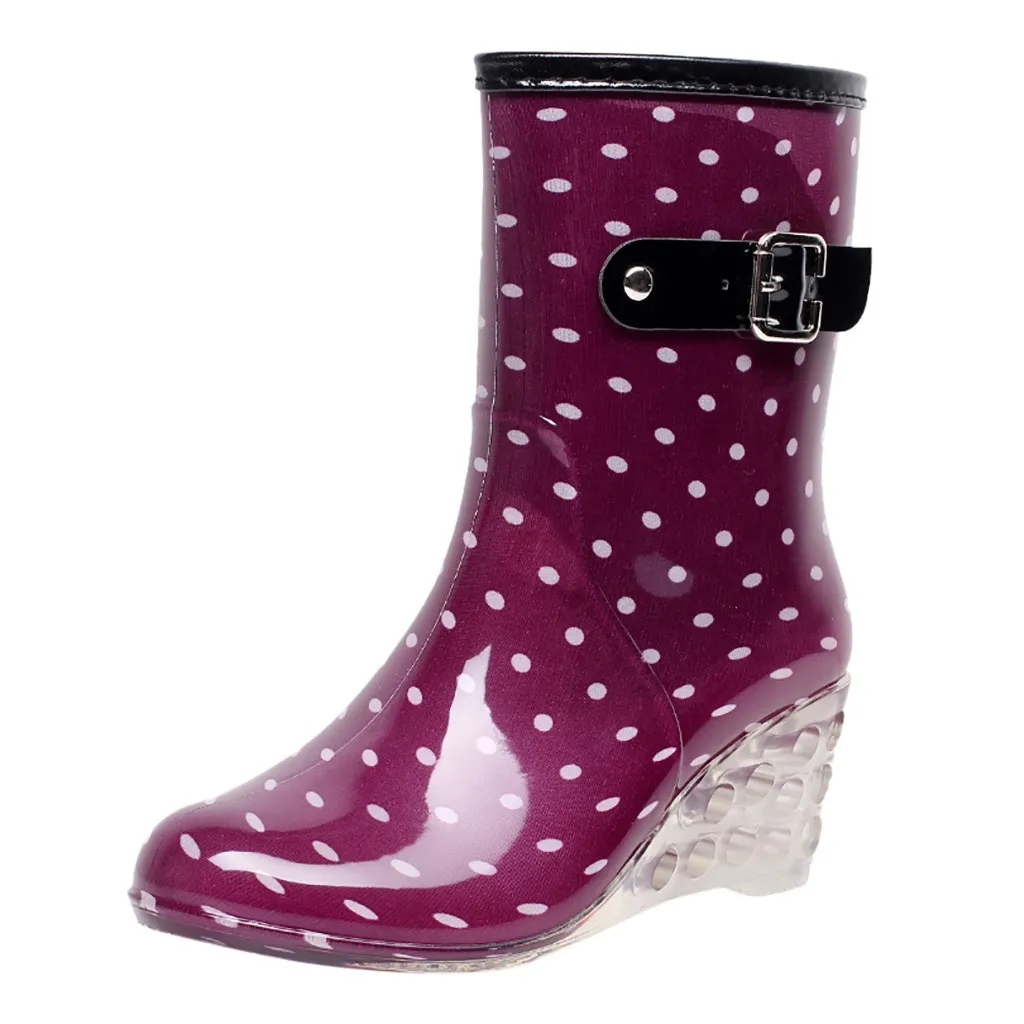 Непромокаемые сапоги зимние сапоги до середины икры в стиле панк женские нескользящие резиновые сапоги до середины икры водонепроницаемая обувь на танкетке для улицы женская обувь, zapatos de mujer - Цвет: Розовый