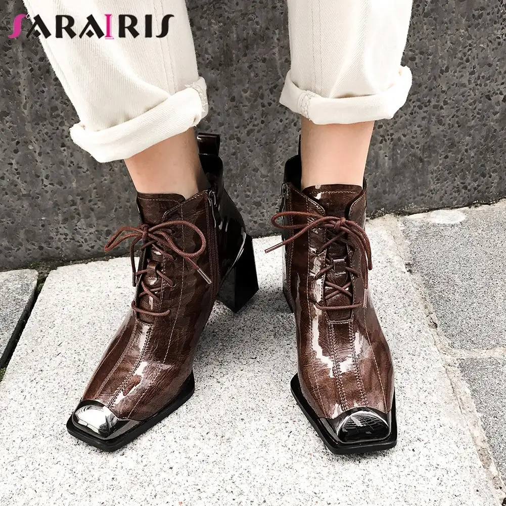 

SARAIRIS New Fashion Brand High Quality Ladies High Chunky Heels Shoes Woman Elegant Party Office Lace Up Ankle Boots Women