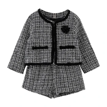 

Infant Coats Kid Baby Girls Plaid Coat Jacket Knit Crochet Sweater Shorts 2 Pieces Set Fashion Cute Newborn Baby Girl Clothes