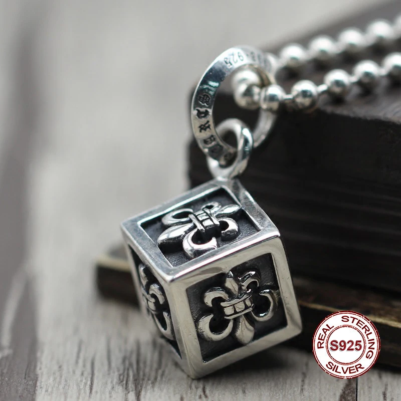 

S925 sterling silver pendant Personalized fashion Punk retro style Square anchor sweater chain pendant Send lover's gift