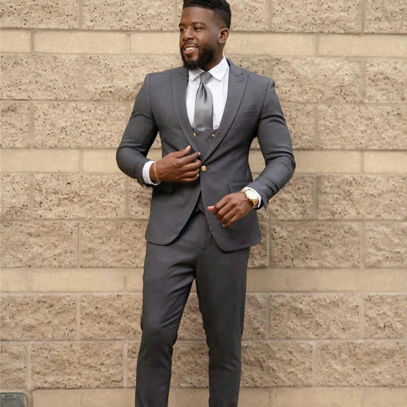 Dark Gray Winter Mens Pants Suits Groom 