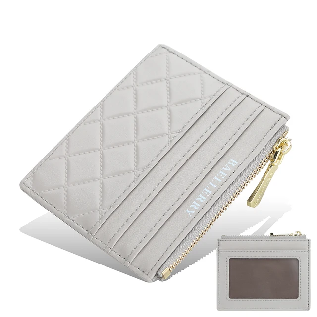 Women Small Wallet Credit Multi-Card Holder Package Fashion PU Function Zipper Ultra-Thin Organizer Case Student Lady Coin Purse Gray