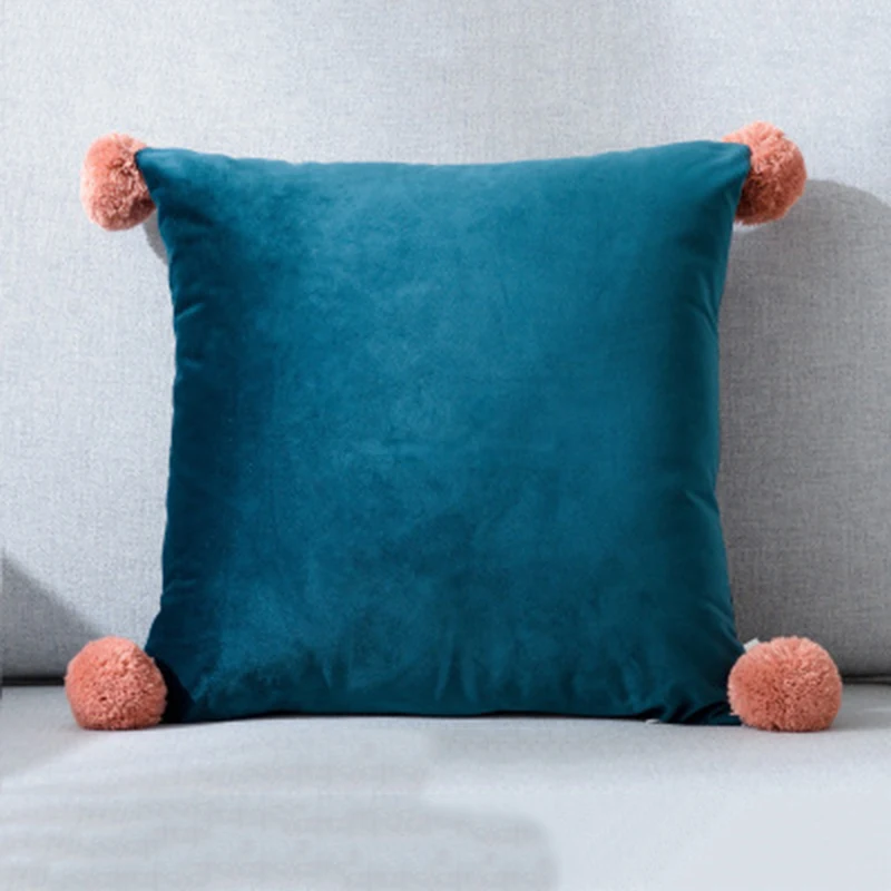 Горячая Подушка Чехол для подушки с помпоном из искусственного меха бархат пушистые диван J