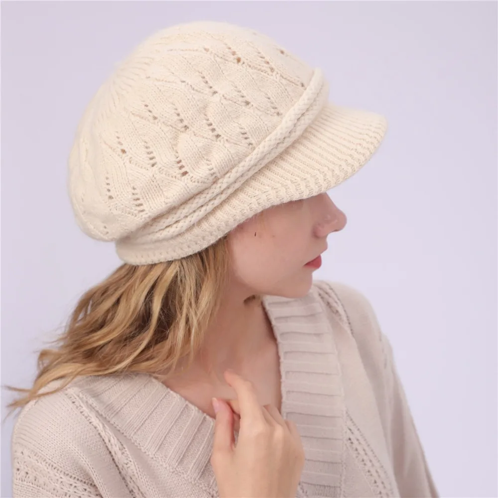 Новые модные зимние шляпы для женщин, вязаная Шапочка, шапка для девочек, брендовая вязаная шапка с кроликом, элегантная повседневная меховая женская шапка