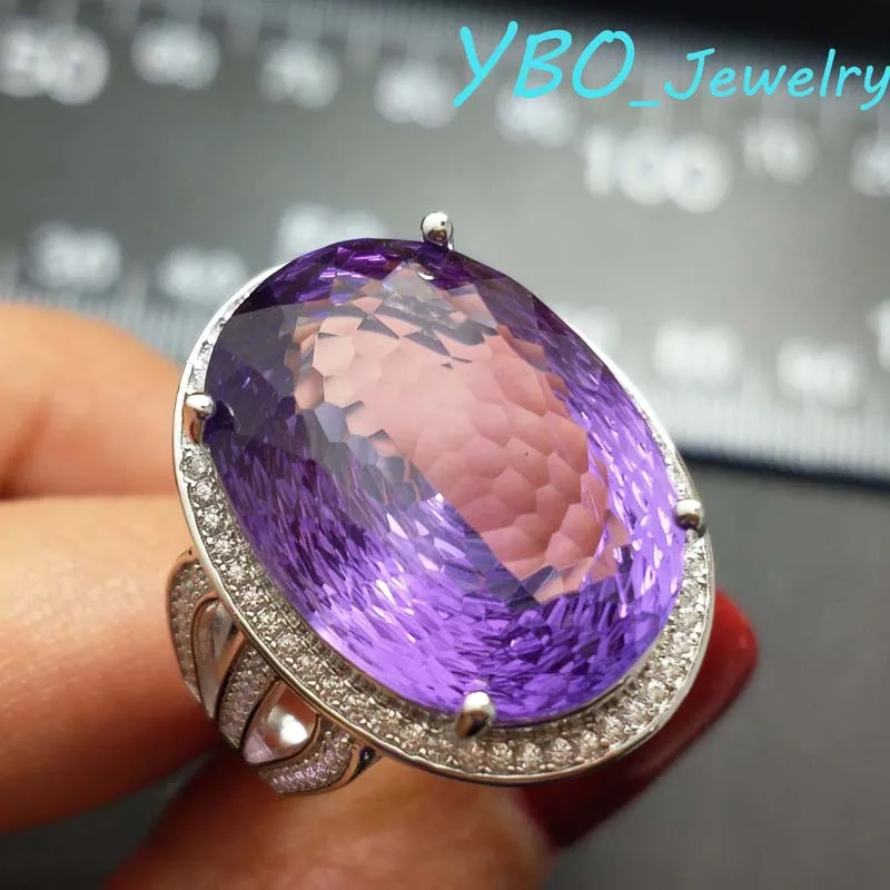 YBO-новые модные вечерние кольцо натуральный Южноафриканский Аметист 19.5ct овал 15*20 мм 925 стерлингового серебра с 18k золото женское кольцо