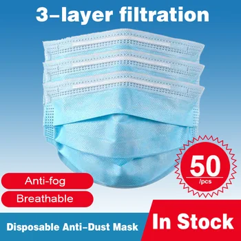 

Dust Mask 50pcs Disposable Masks Protective Mask Ear Loop Dust proof Safety Breathable Face Mouth Mask 3 Layers Kids Masks Adult