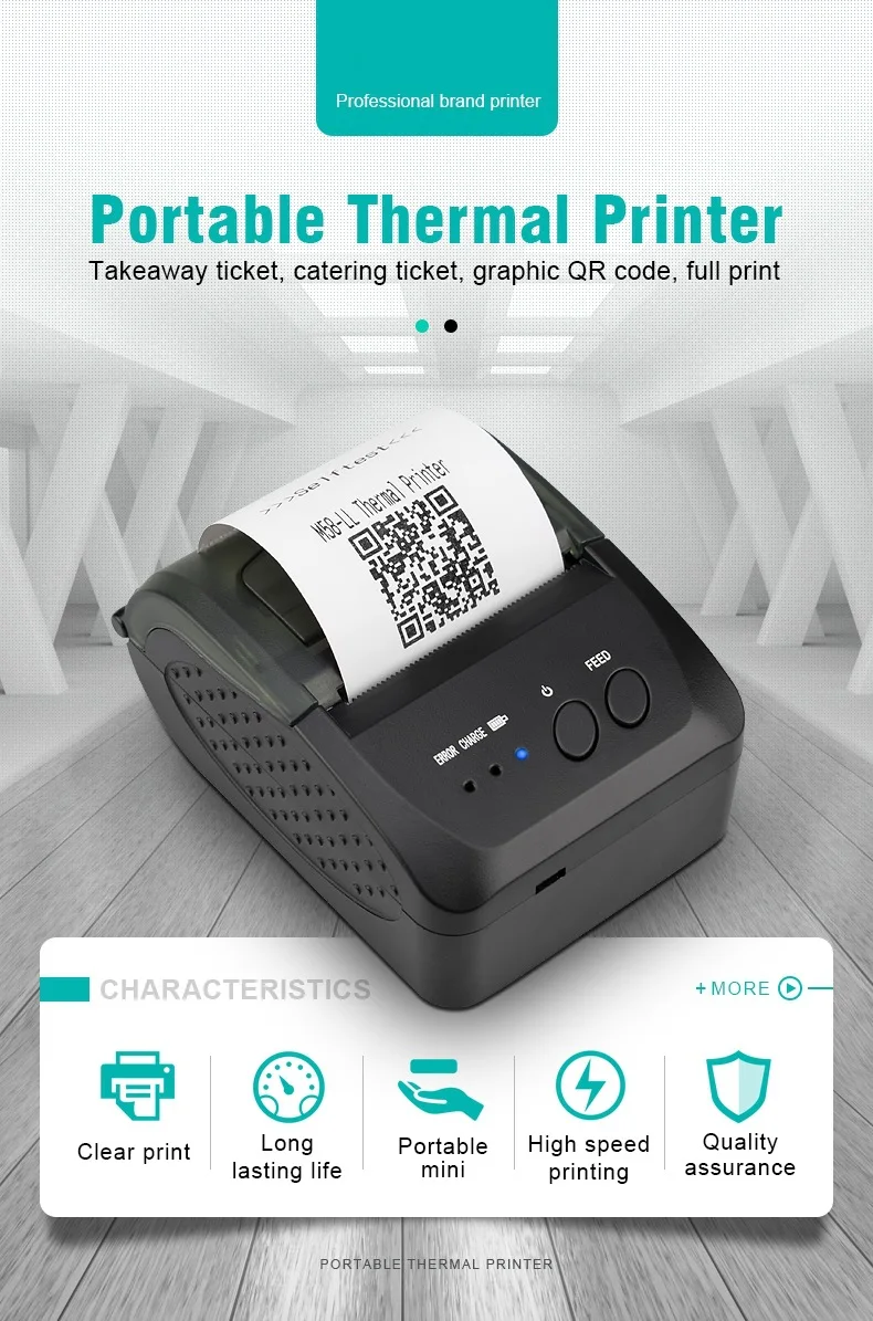 best portable photo printer ZJ5809 Supermarket Takeout Retail Store Cash Register POS 58mm Portable Windows Android IOS Bluetooth Thermal Receipt Printer best portable photo printer