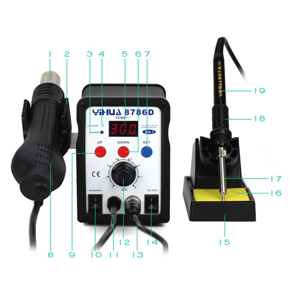 Стандартная версия YIHUA 8786D 2 в 1 пайка горячим воздухом станция двойная панель цепи Светодиодный паяльная станция