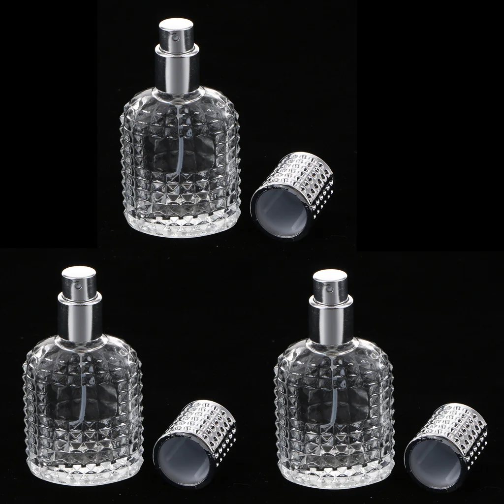 3pcs Crystal Glass Pineapple Design Empty Refillable Perfume Fragrance Spray Bottle Travel Size