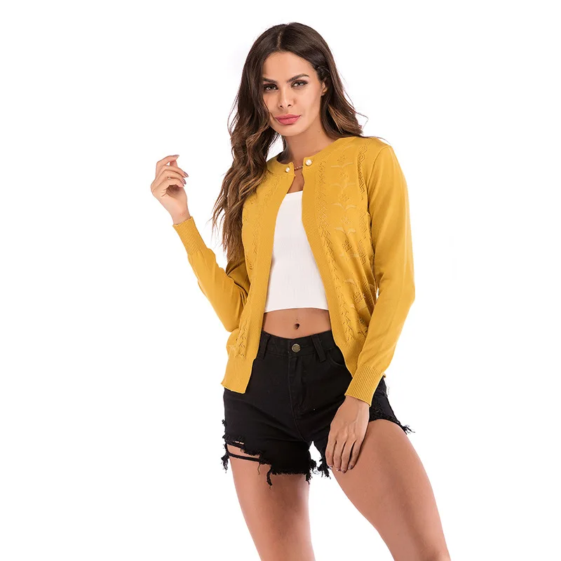 Женские повседневные топы с длинным рукавом весенний осенний кардиган вязаные