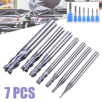 

7Pcs 4 Flute 50 Degree Mill Cutter Tungsten Carbide End Mill Set CNC Milling Cutter Tool 1mm-8mm For Wood Plastic Aluminum Plate
