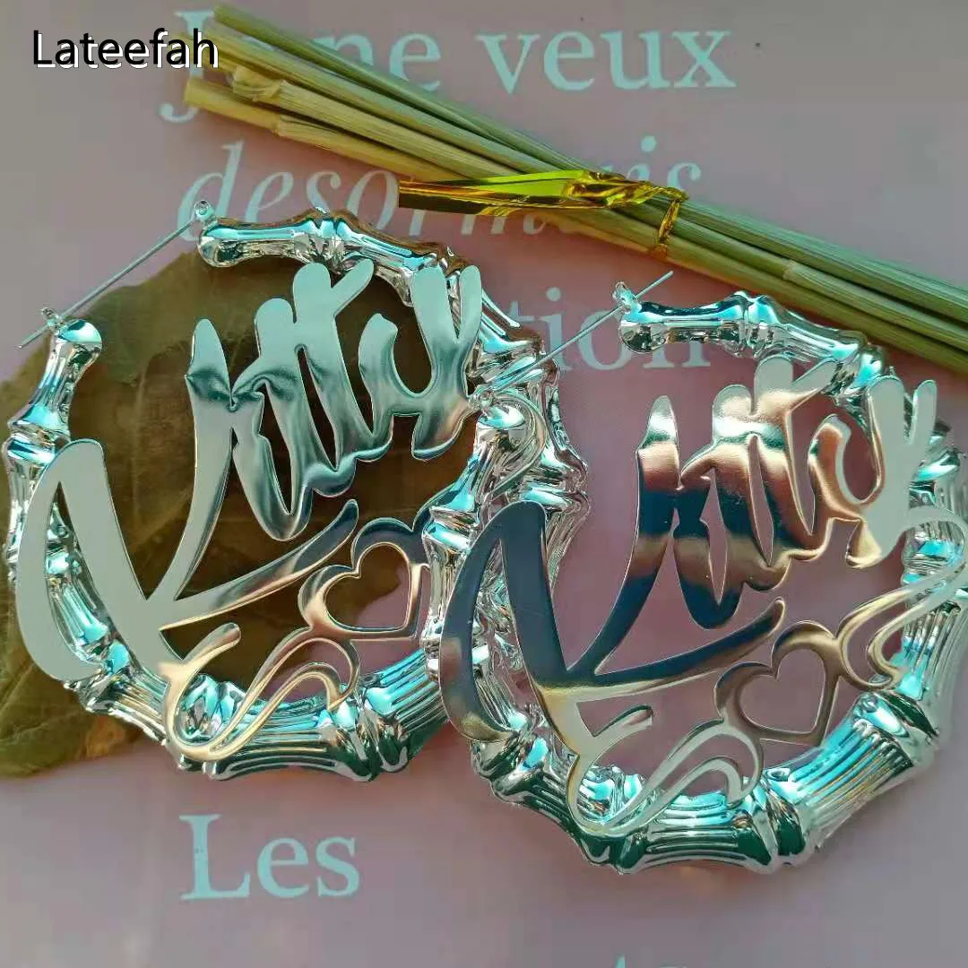 Lateefah Customize 30mm-100mm Bamboo Earrings Custom Personality  Hoop Bamboo Earrings  Earrings With a Heart Design For Daily