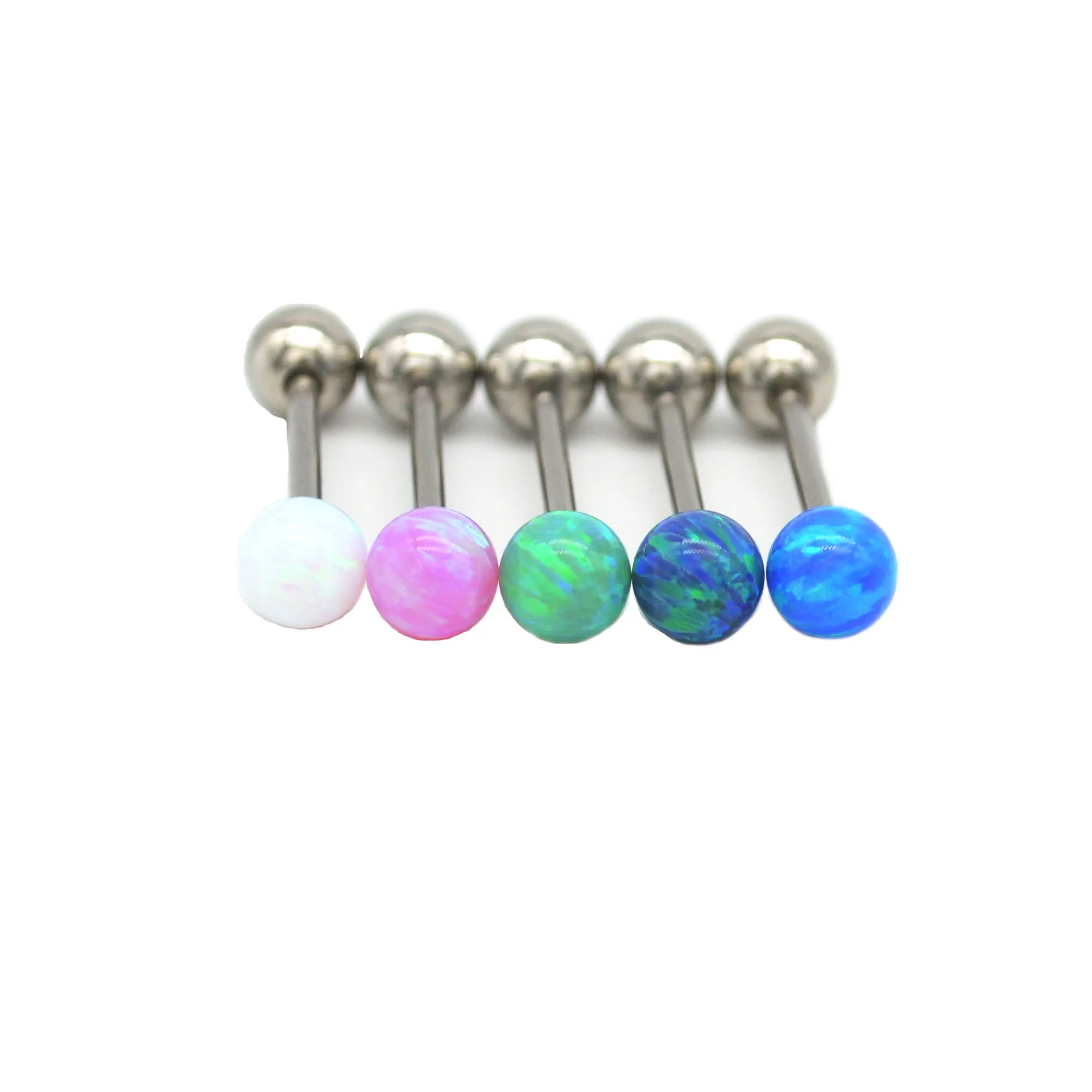 

6mm Opal Tongue Bar Surgical Steel Straight Barbell 16mm High Qualty Round Ball Bling