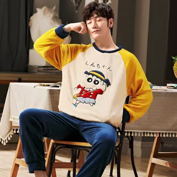 

Autumn Winter New Style Men's Pajamas Set Warm Flannel Thin Male Pajamas Sets Long Sleeved Sleepwear Leisure Pajamas Homewear