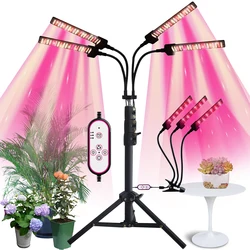 Full Spectrum LED Plant Grow Light with Tripod Stand or Clip-on 1-4 Light-Head Dimmable Phyto Lamp AC100-240V for Indoor Plants