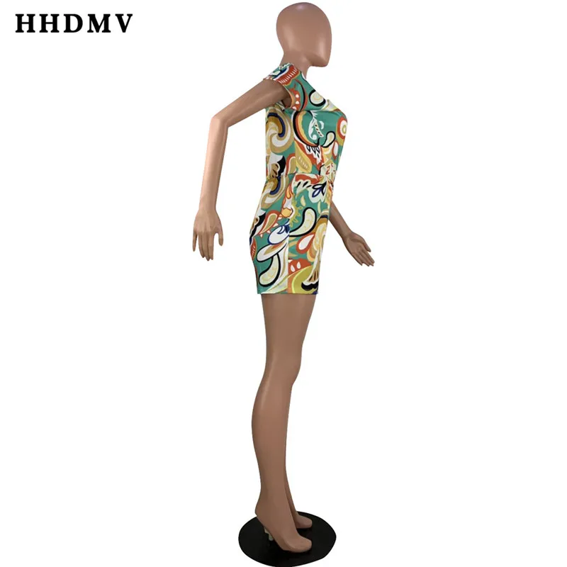 HHDMV OX8051 Fashion Women Summer Colorful Print Short Sleeve Playsuit Sexy Club Short Pant Rompers V-neck Jumpsuit