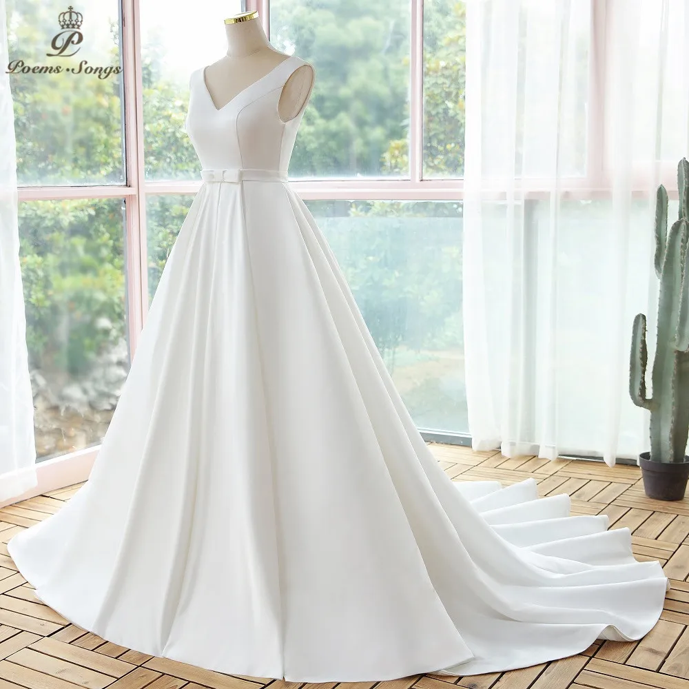 Customize dluxury satin wedding dress transparent bride dress robe de mariee applique sleeveless wedding gown vestidos de novia 5