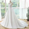 Customize dluxury satin wedding dress transparent bride dress robe de mariee applique sleeveless wedding gown vestidos de novia 5