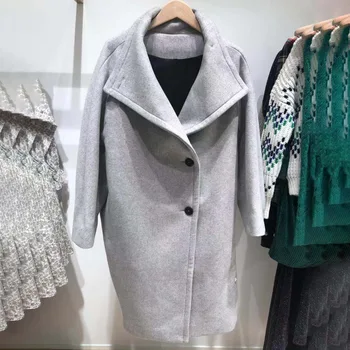 

2019 Autumn and Winter New Long-sleeved Stitching Large-profile Solid Color Button Lapel Coat Coat