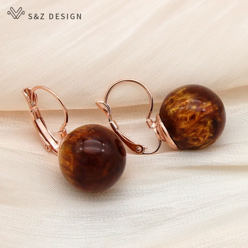 S&Z DESIGN New Elegant 2021 Fashion Colorful Round Acrylic Beads Dangle Earrings High Quality Eardrop For Women Party Jewelry