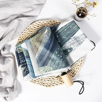 

Wooden handle umbrella Hand drawn cactus abstract painting umbrella Anti-UV UPF50+ 210T parapluie women Umbrella rain women