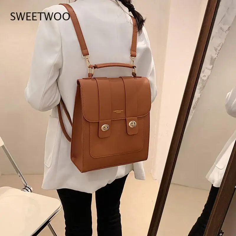 New Vintage Brand Woman Backpack High Quality PU Leather School Bags For Teenage Girls Fashion Soft Ladies Double Shoulder Bags