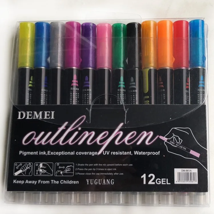 12x Glitzer Doppellinie Umriss Stifte Zeichnen Malerei Marker Stifte Handwerk 12x Glitzer Doppellinie Umriss Stifte Zeichnen Malerei Marker Stifte Handwerk