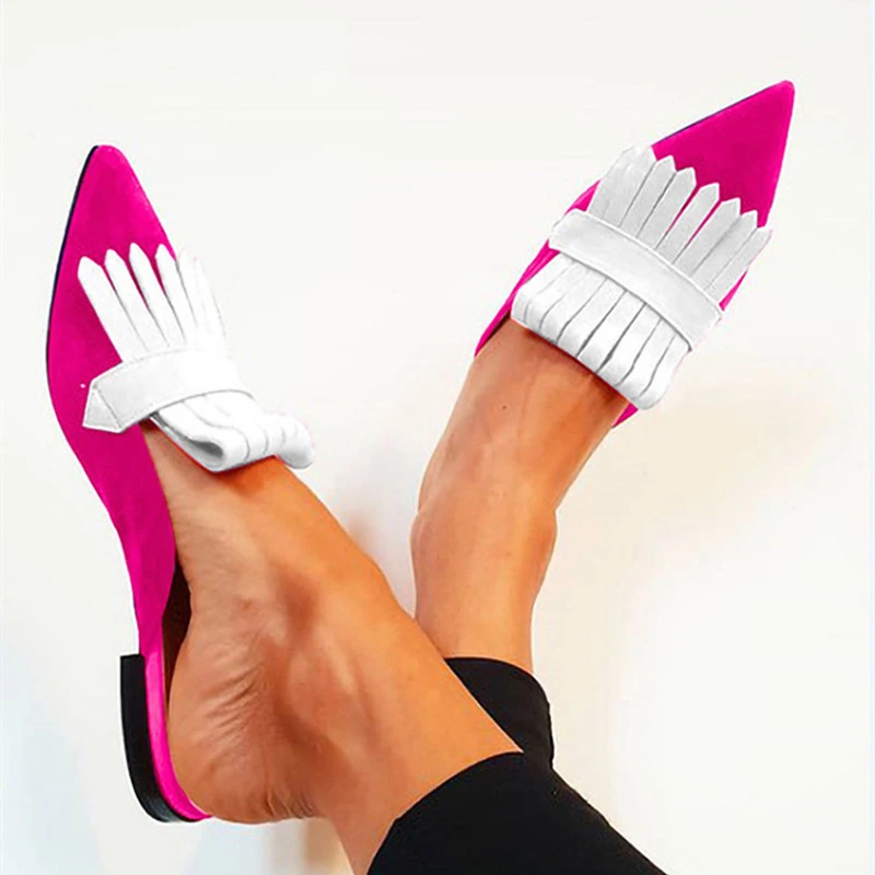 2024 Women Muller Shoes Spring Autumn Low Heels Pointed Toe Slides Shoes Comfort Ladies Shoes Size 43 Women's Loafers