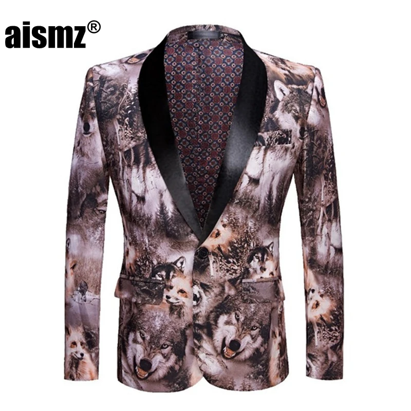 Aismz Tide мужской плюс размер яблочный узор модный костюм куртка Slim Fit повседневный дизайн блейзера сценическая одежда блейзеры и костюмы куртки - Цвет: 19-3