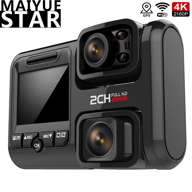 Maiyue star 4K двойной объектив 2160P + 1080P Автомобильный видеорегистратор 360 градусов
