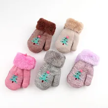 Зимние вязаные перчатки для детей шерстяные плотные уличные перчатки с ремешком удобные теплые варежки для маленьких мальчиков и девочек