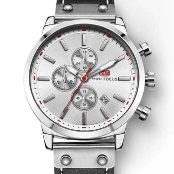 

Unique Punk Silver Hot Sale Multi-Function Watch Men Fashion Genuine Leather Chronograph Men Watch Relogio Masculino