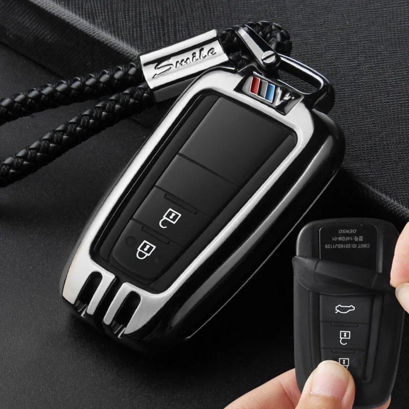 Цинковый сплав fob чехол для дистанционного ключа автомобиля чехол для Toyota Camry Corolla CHR Prado RAV4 Prius 2 3 кнопки автомобильный Стайлинг ключ сумка оболочка - Название цвета: B black rope set